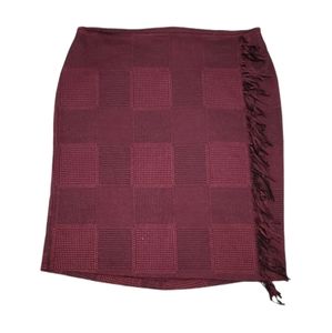 Ashley Stewart Burgundy Fringe Jacquard Plaid Skirt Size‎ 16.